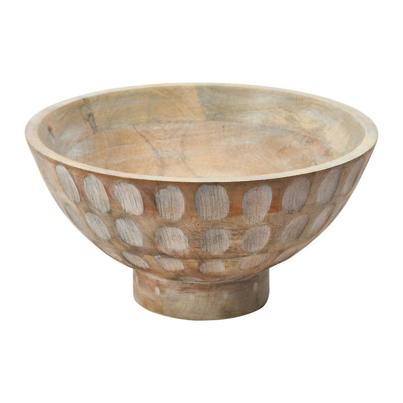 Hello Honey® 6" Whitewashed Footed Mango Wood Bowl with Carved Circle Accents