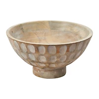 Hello Honey® 6" Whitewashed Footed Mango Wood Bowl with Carved Circle Accents