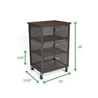 Mind Reader Black 3-Tier Metal Rolling File Cart with Drawers