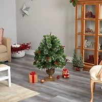 3ft. Pre-Lit Snow Tip Berries & Pinecones Artificial Christmas Plant in Urn, LED Lights