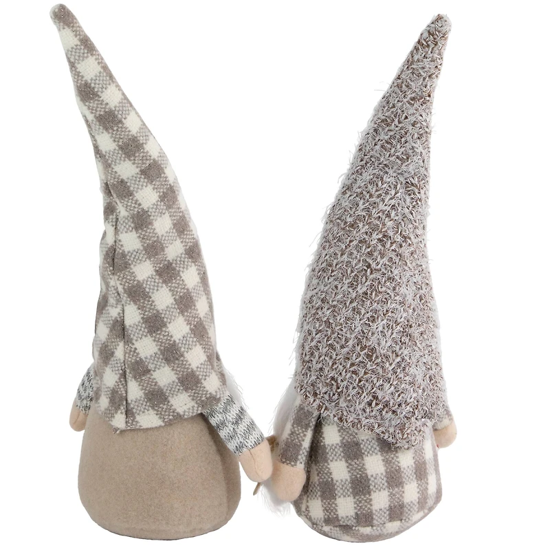 13" Beige & White Gingham Nordic Christmas Gnome Set
