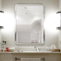 Head West Brushed Nickel 24" x 30" Rounded Edge Framed Accent Vanity Mirror