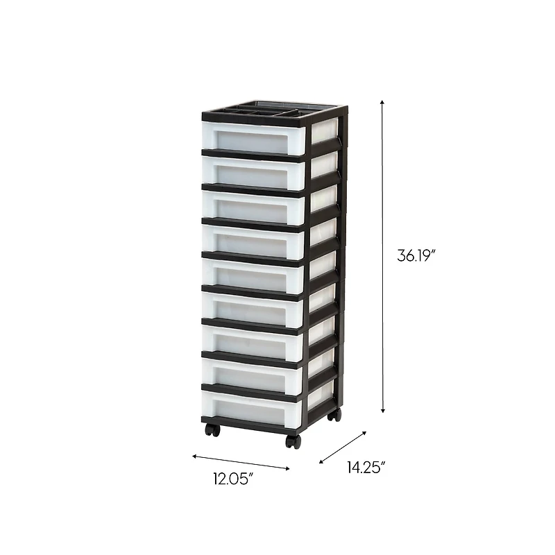IRIS Black -Drawer Storage Cart with Organizer Top