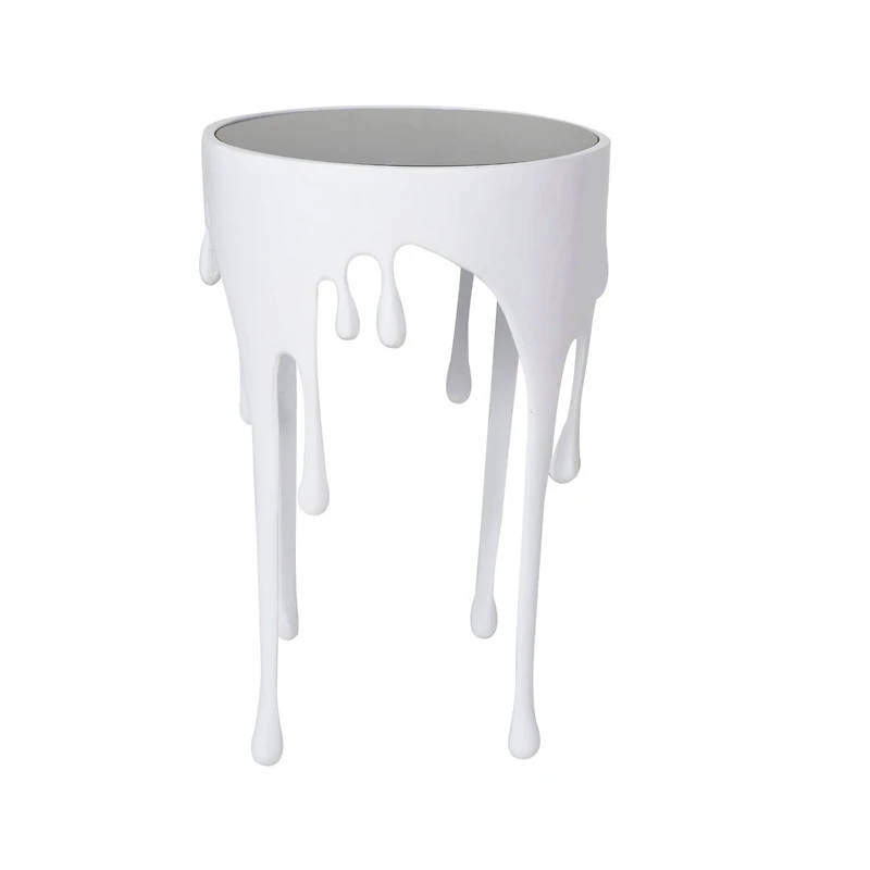 White Aluminum Drip Accent Table with Melting Designed Body