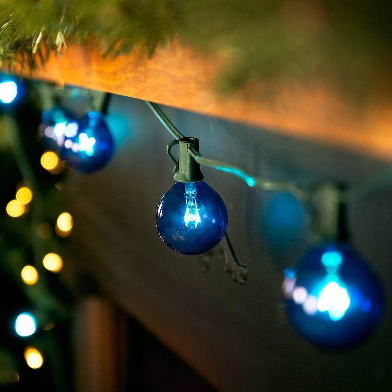 10-Count Blue G50 Globe Christmas Patio Lights- 9ft Green Wire