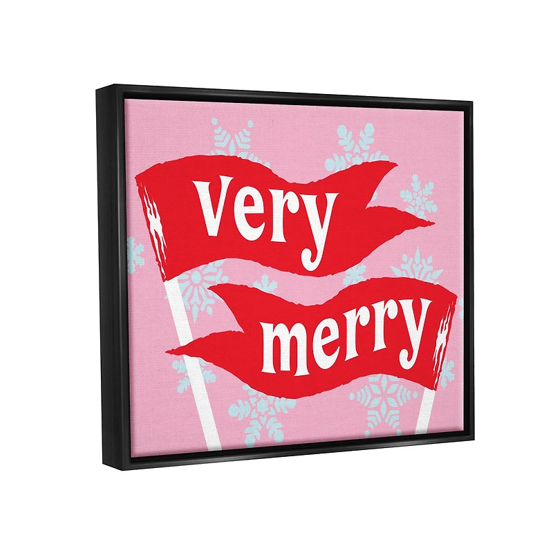 Stupell Industries Very Merry Bold Holiday Flags Framed Floater Canvas Wall Art