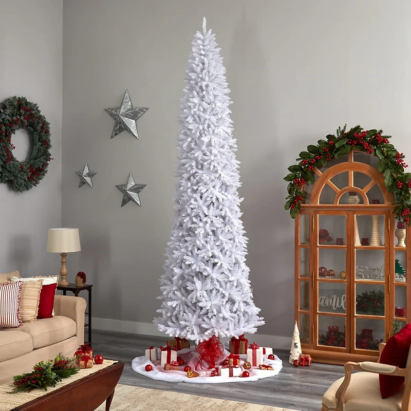 12ft. Pre-Lit Slim White Artificial Christmas Tree, Warm White LED Lights