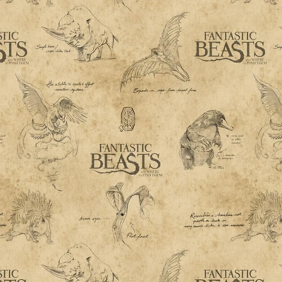 Fantastic Beasts™ Logo & Creatures Tan Cotton Fabric