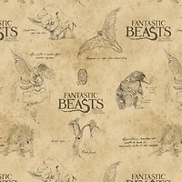 Fantastic Beasts™ Logo & Creatures Tan Cotton Fabric