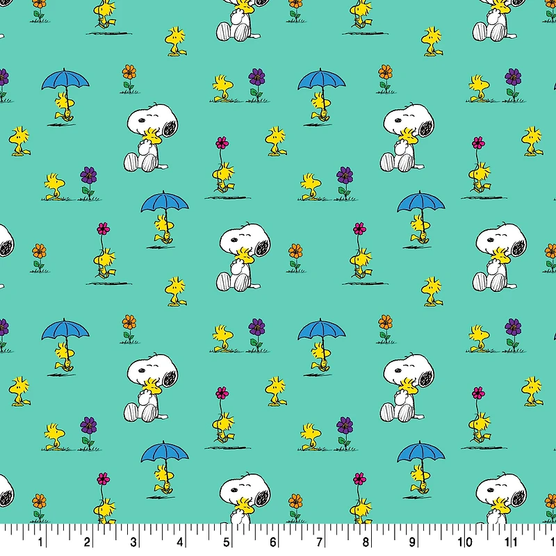 Peanuts® Snoopy & Woodstock Teal Cotton Fabric