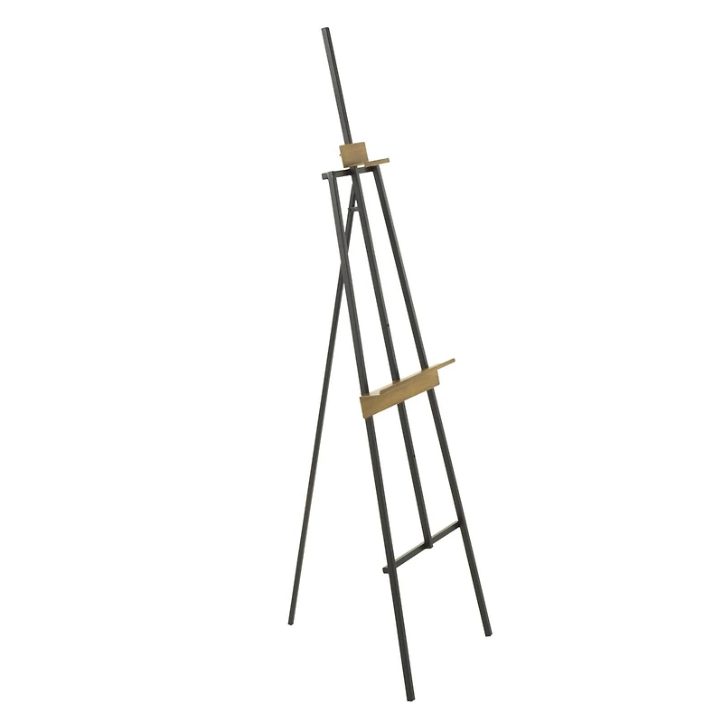 56.25" Black Metal Painter's Inspired 3-Tier Display Easel with Gold Accents