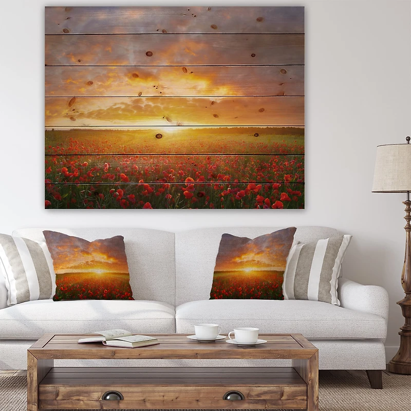Designart - Poppy Field under Bright Sunset