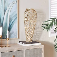 Gold Aluminum Contemporary Vase, 9" x 9" x 23"