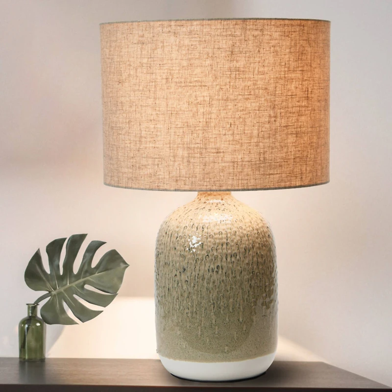 Hello Honey® 22" Taupe Reactive Glaze Stoneware Table Lamp with Linen Shade