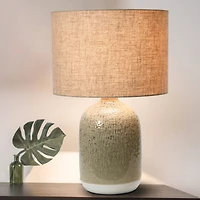 Hello Honey® 22" Taupe Reactive Glaze Stoneware Table Lamp with Linen Shade