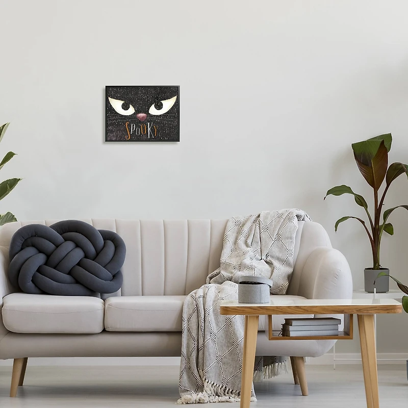 Stupell Industries Spooky Halloween Black Cat Eyes Framed Giclée Wall Art