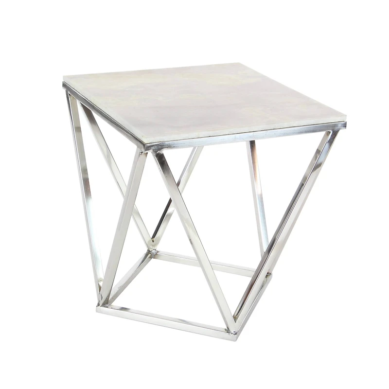 Silver Marble & Stainless Steel Modern Accent Table