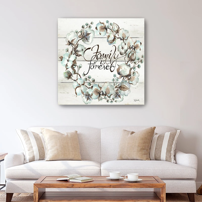 Cotton Boll Family Wreath Canvas Giclee