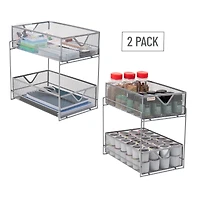 Mind Reader Network Collection 2-Tier Silver Sliding Basket Storage, 2ct.
