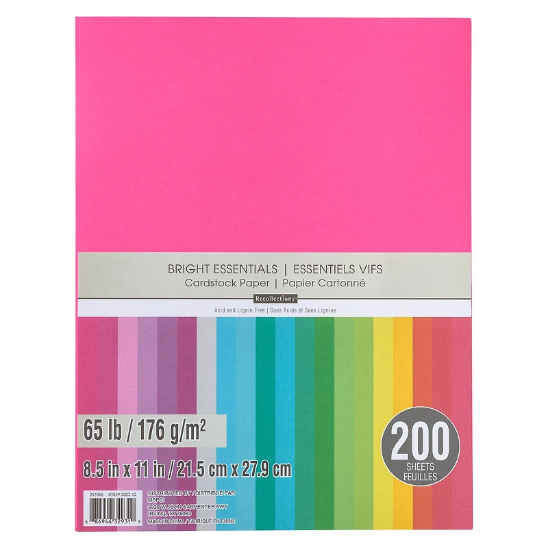 9 Packs: 200 ct. (1,800 total) Bright Essentials  8.5" x 11" Cardstock Paper by Recollections™