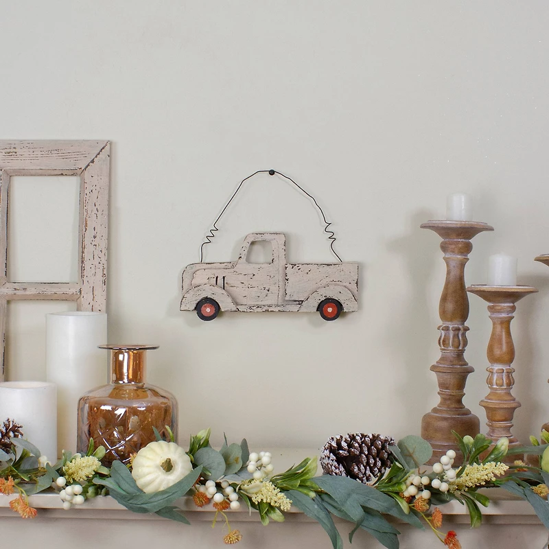 White Wooden Pick Up Truck Fall Harvest Hanging Wall Décor