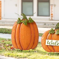 Glitzhome® 2ft. Fall Metal Embossed Glitter Pumpkin Yard Stake, 2ct.