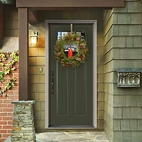 24" Feel Real® Bristle Berry Wreath with Red Electronic Candle, Red Berries & Cones