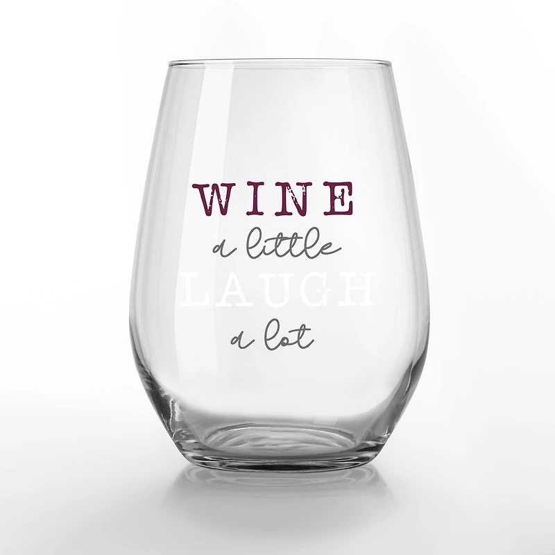 15oz. Wine a Little Laugh a Lot Printed Stemless Wine Glass