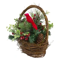 12" Red Cardinal with Foliage in Twig Basket Decoration