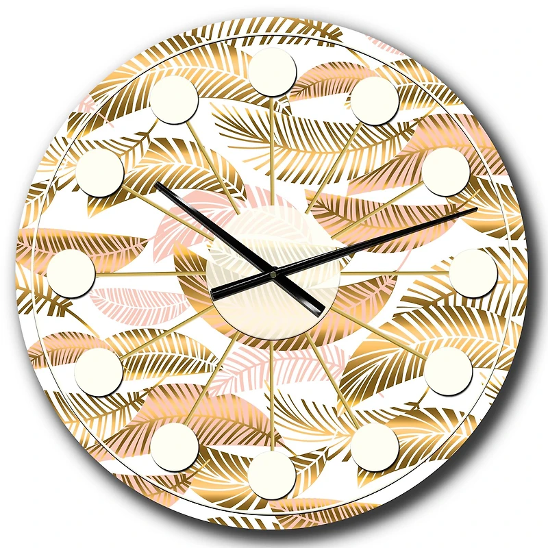Designart 'Golden Tropical Pattern Iii Mid-Century Modern Wall Clock