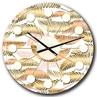 Designart 'Golden Tropical Pattern Iii Mid-Century Modern Wall Clock