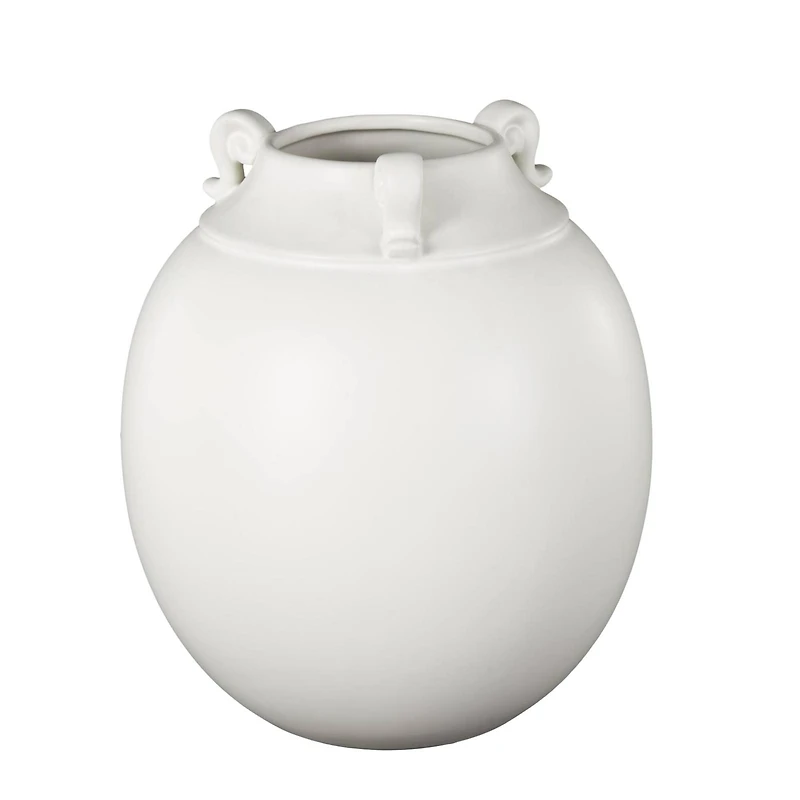 11" White Ceramic Minimalistic Vase with Scroll Handles