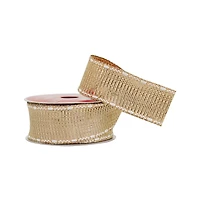 1.5" x 18ft. Gold & White Stitch Wired Metallic Ribbon by Celebrate It®