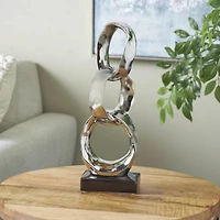 15" Silver Abstract Interlocked Rings Ceramic Sculpture with Black Base