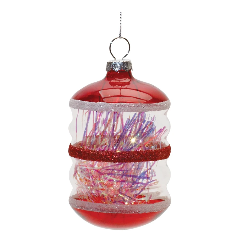 Red Finial with Tinsel Filling Glass Ornaments Set