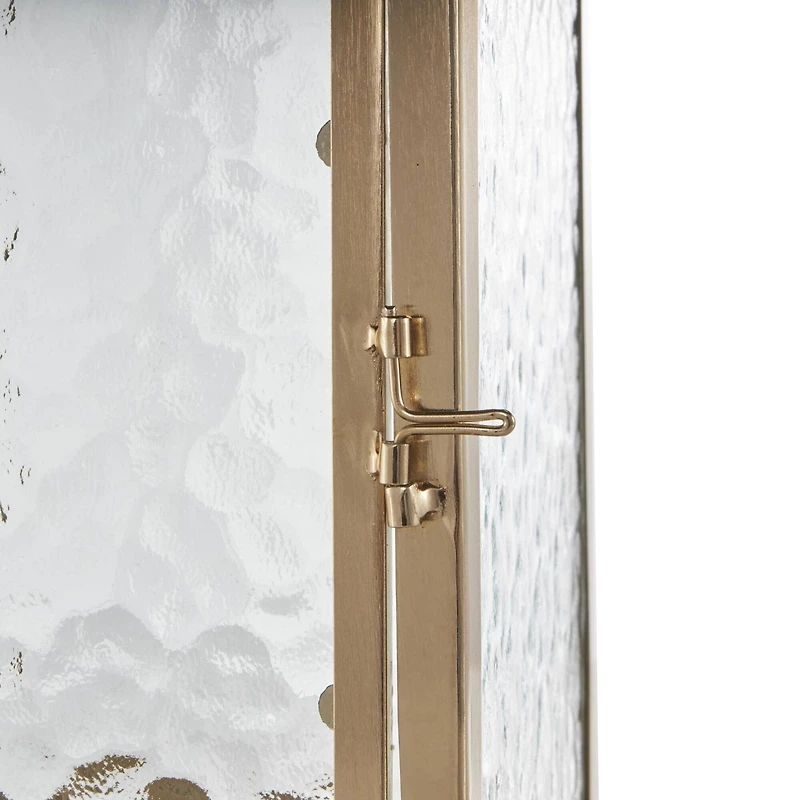 16" Gold Metal Candle Lantern with Pebbled Glass