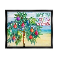 Stupell Industries Merry Beachy Christmas Holiday Palm Framed Floater Canvas Wall Art