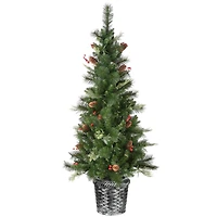 5ft. Pre-Lit Buzzard Pine Artificial Christmas Tree in Woven Planter, Warm White LED Lights