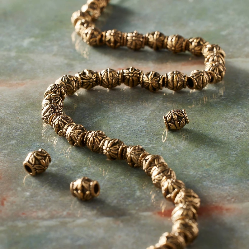 Antique Gold Metal Barrel Beads, 6.5mm by Bead Landing™