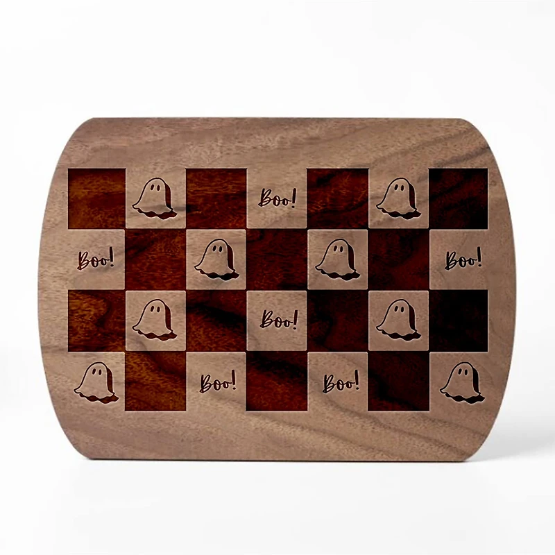 Boo Ghost Check Pattern 8" x 11" Walnut Oval Cutting Board