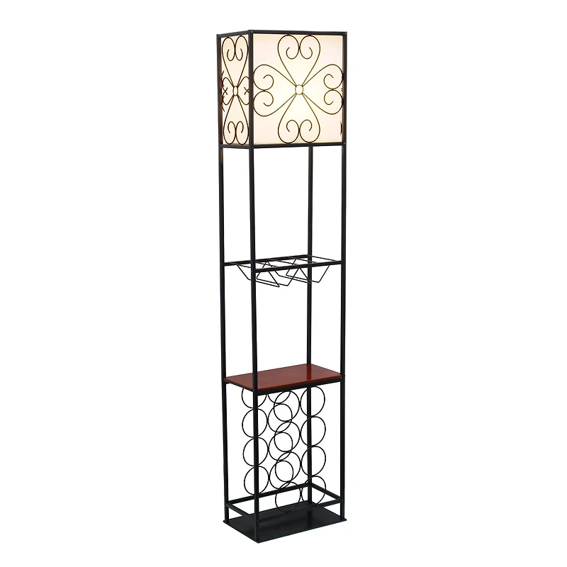 Elegant Designs™ 5ft. Black Organizer Storage Shelf and Wine Rack Floor Lamp