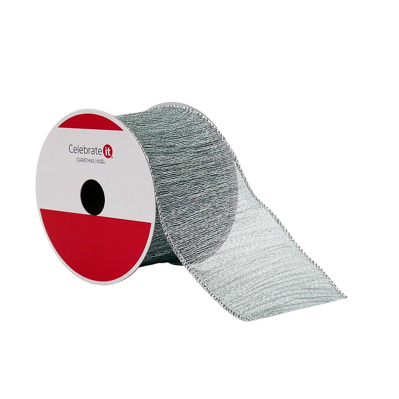 2.5" x 20ft. Silver Metallic Crinkle Wired Ribbon by Celebrate It®