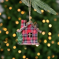 Plaid and Pine Needle Rustic Cabin Christmas Ornament - 4.25" - Red and Brown