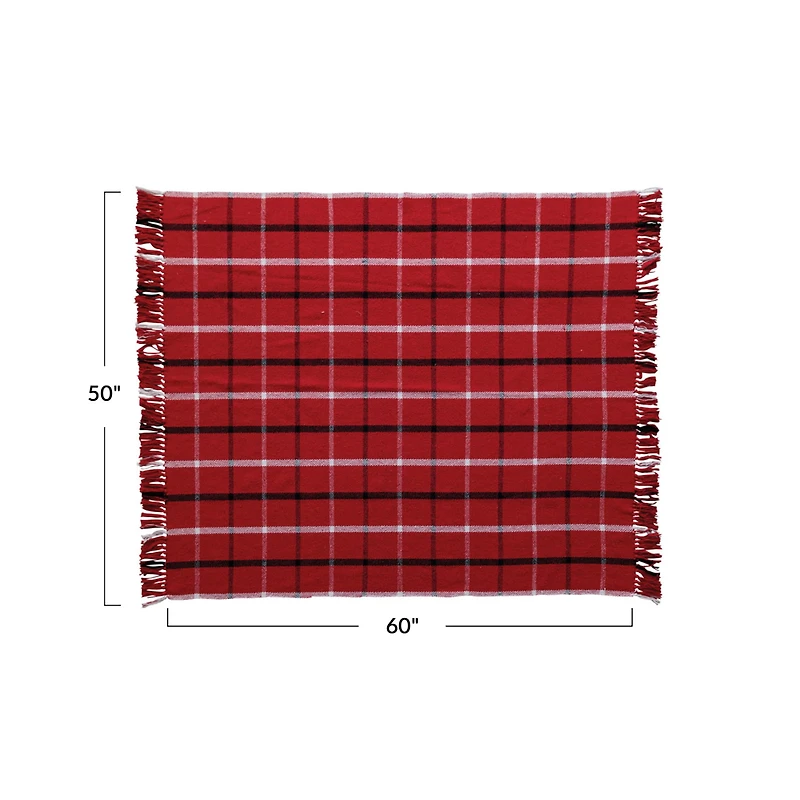 Hello Honey® Red, White & Black Plaid Brushed Flannel Throw with Fringe