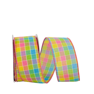 JAM Paper 2.5" x 20yd. Colorful Stitch Check Wired Ribbon