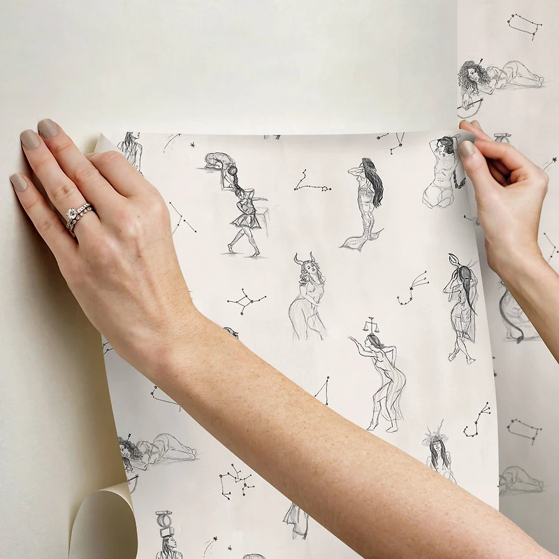 Mr. Kate Luna Zodiac Cream & Graphite Toile Peel & Stick Wallpaper
