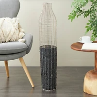 36" Silver Metal Vase with Woven Black Rattan Base