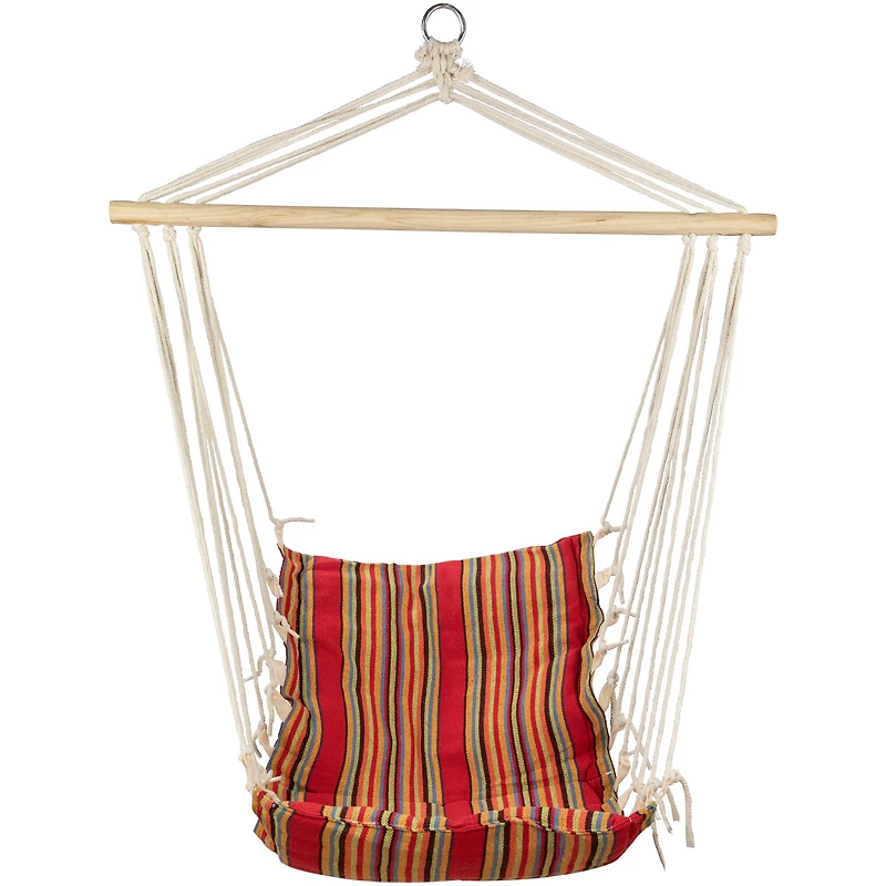 34" x 21" Red & Yellow Striped Hammock Chair with Padding & Wooden Bar