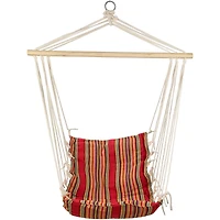34" x 21" Red & Yellow Striped Hammock Chair with Padding & Wooden Bar
