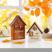 Glitzhome® Lighted Fall Wooden House-shaped Table Decor Set
